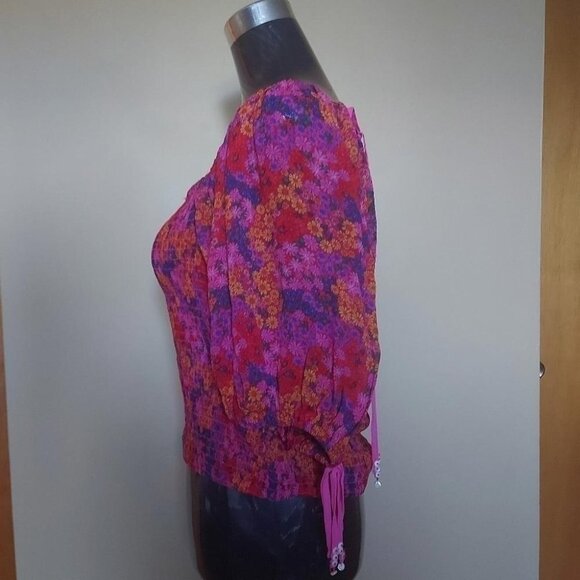 Fairycore Crop Top Smocked Puff Sleeve Vibrant Floral XL - Picture 5 of 11